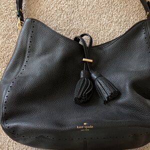 Kate Spade Black Leather Hobo Bag with Tassels
